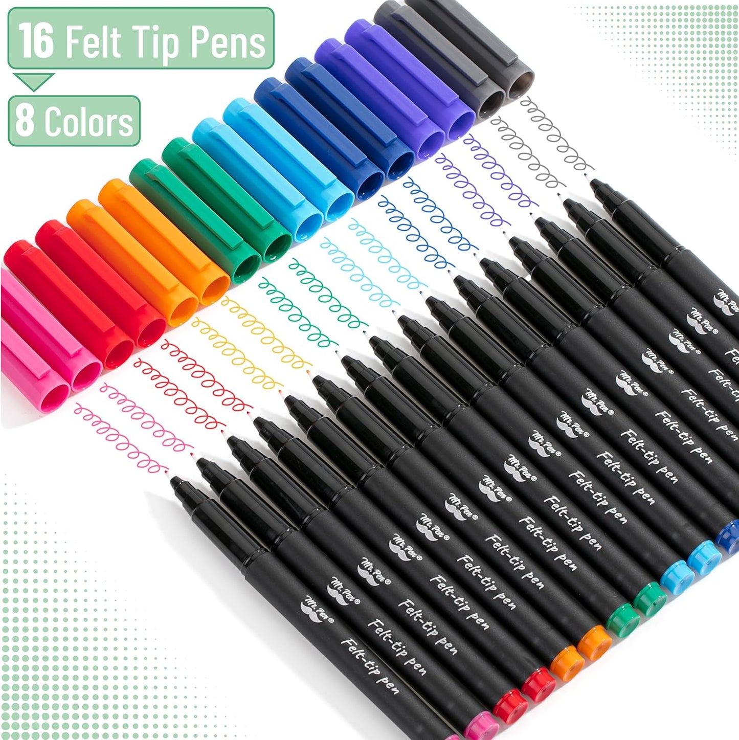 Mr. Pen- Felt Tip Pens, 16Pack, Colorful Felt Tip Pens, Felt Pens, Fine Felt Tip Pens Fine Point