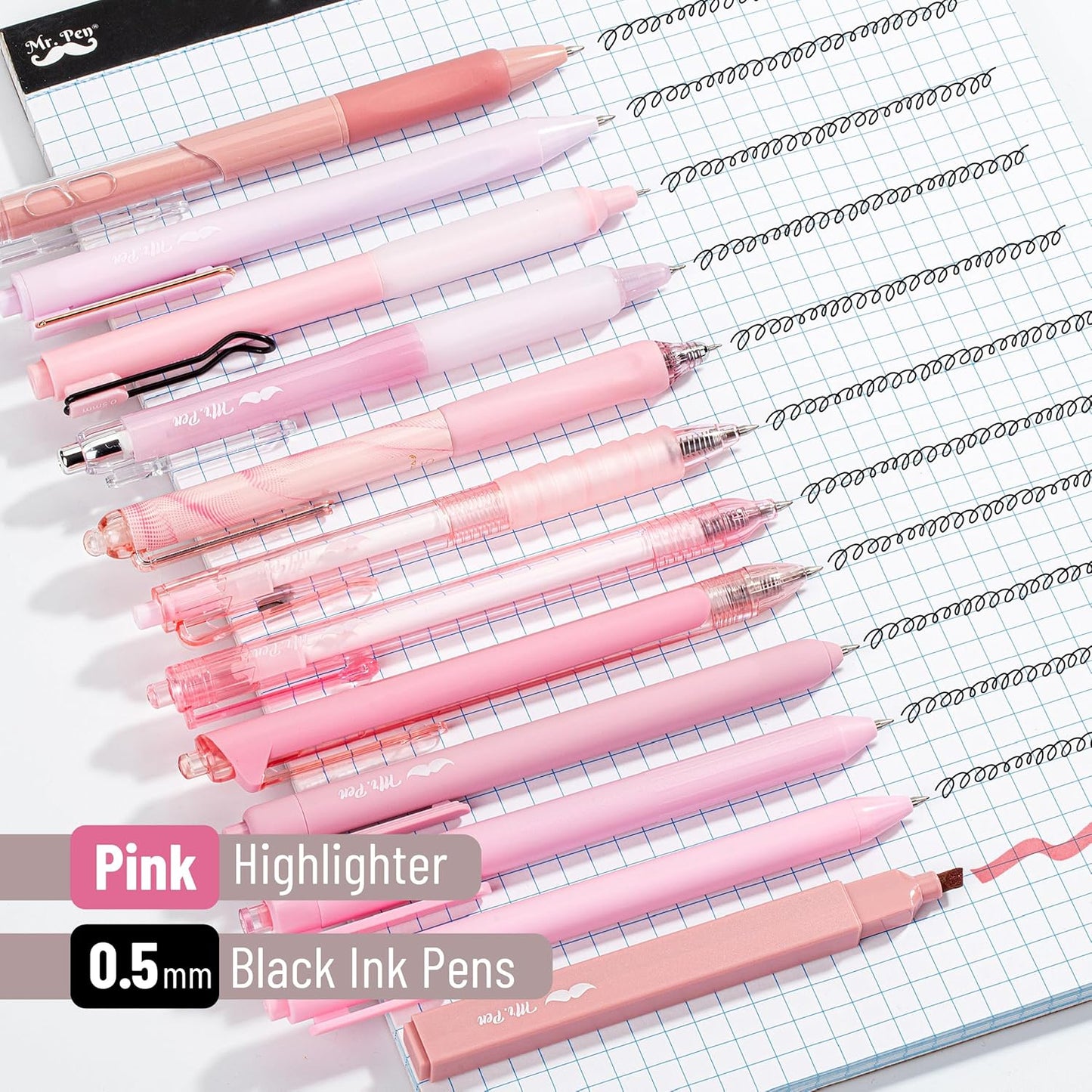 Mr. Pen- Gel Ink Pen Set, 12 pcs, Pastel Pink Barrel, Pink Pens Black Ink Gel Pens Fine Point 0.5mm