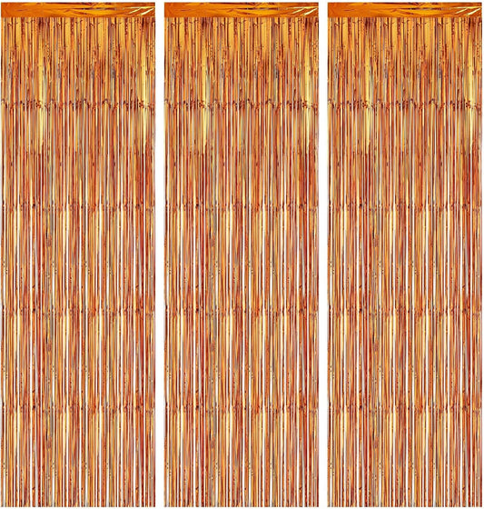 Mr. Pen- Metallic Foil Curtains, Orange Backdrop, 3.3 x 8.3ft, Halloween Streamers, Foil Fringe Curtains Party Decorations