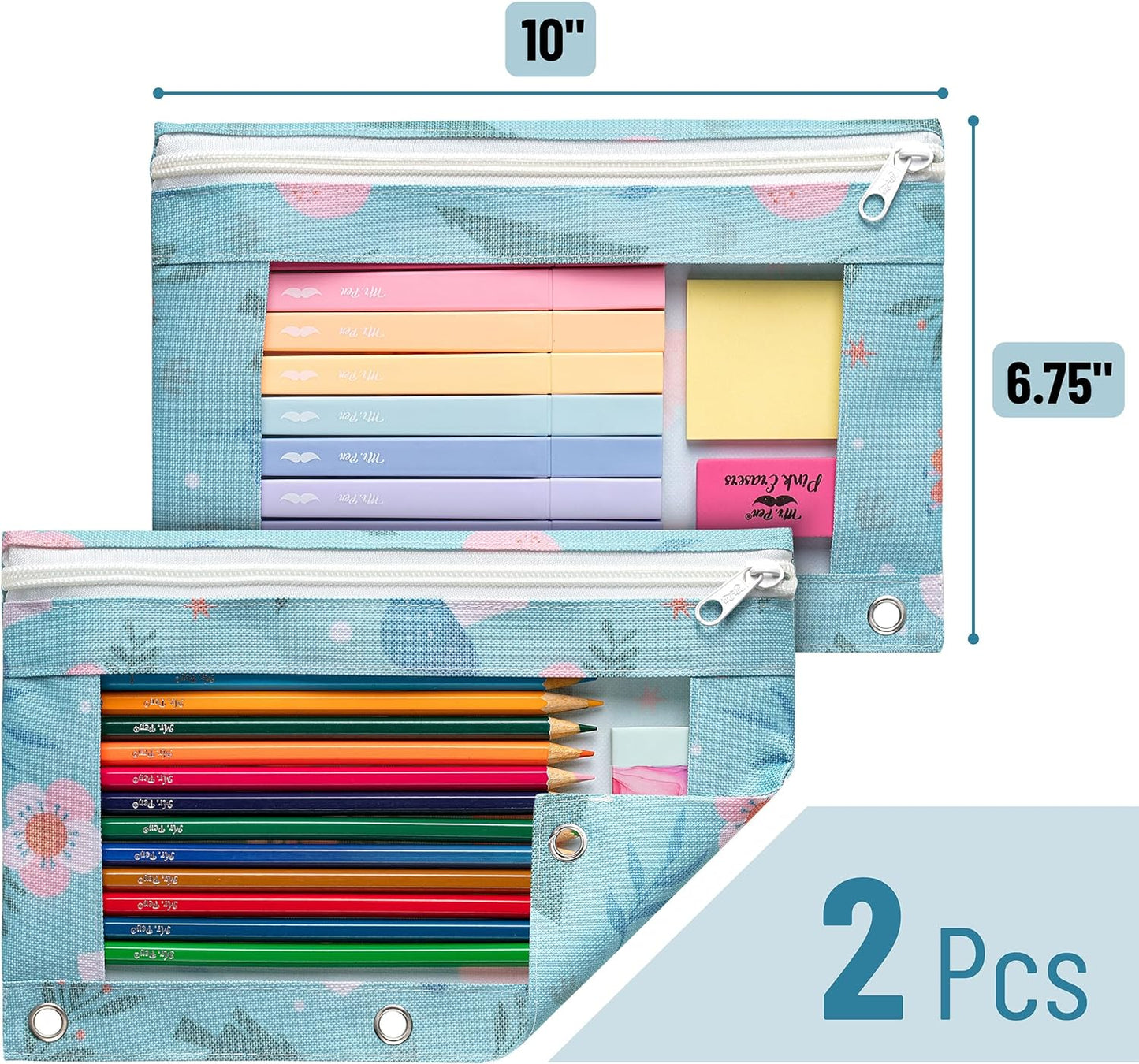 Pencil Pouch, 2Pack, Pencil Pouches, Pencil Pouch for 3 Ring Binder Pencil Pouch, Pencil Cases, Pencil Case for Binder Pouch, Zipper Pencil Pouch, 3 Ring Binder Pouch, Pencil Bags with Zipper