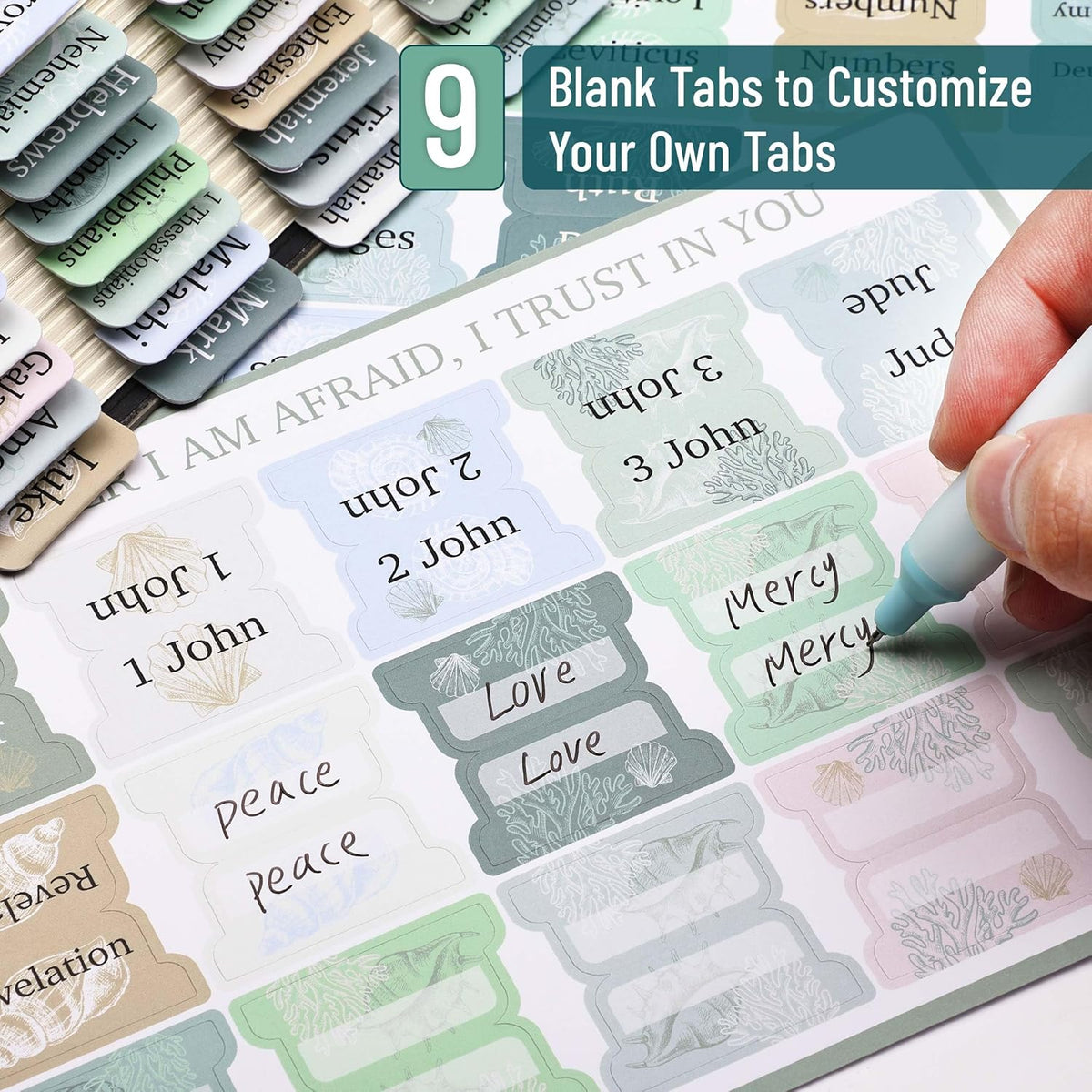 Mr. Pen- Bible Tabs, 75 Tabs, Coastal Meadow, Laminated Bible Tabs for Women and Men
