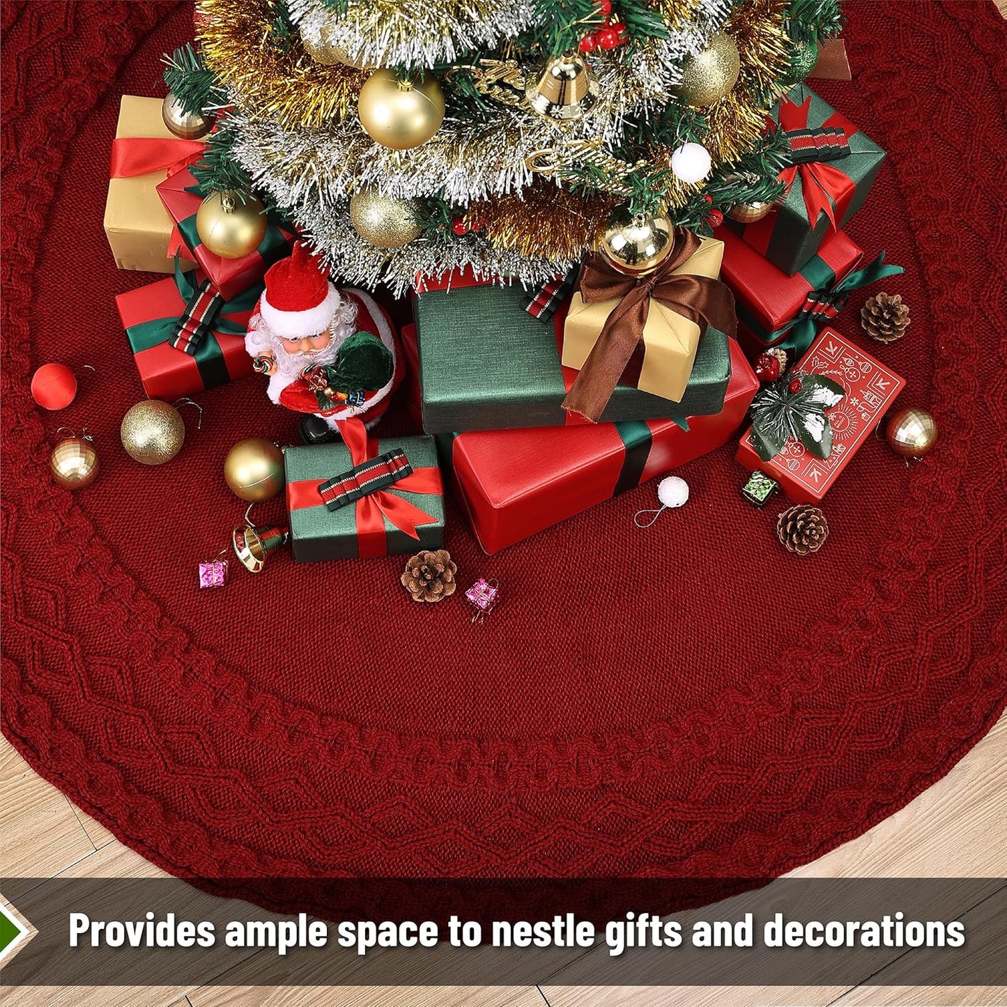 Mr. Pen- Small Christmas Tree Skirt, 24", Red Knitted Christmas Skirt Tree, Xmas Tree Skirt, Christmas Skirts for Xmas Trees