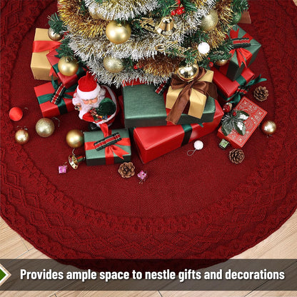 Mr. Pen- Small Christmas Tree Skirt, 24", Red Knitted Christmas Skirt Tree, Xmas Tree Skirt, Christmas Skirts for Xmas Trees