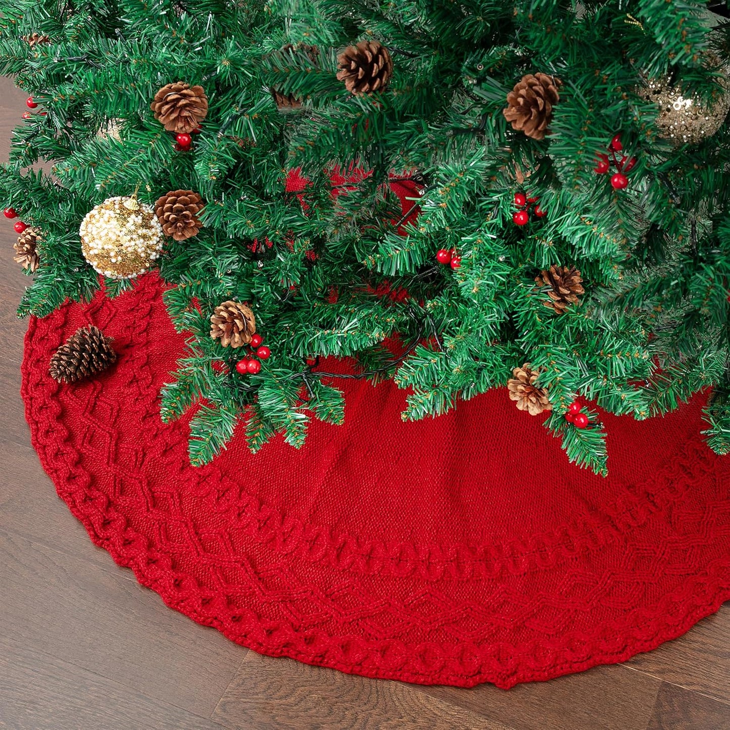 Mr. Pen- Small Christmas Tree Skirt, 24", Red Knitted Christmas Skirt Tree, Xmas Tree Skirt, Christmas Skirts for Xmas Trees
