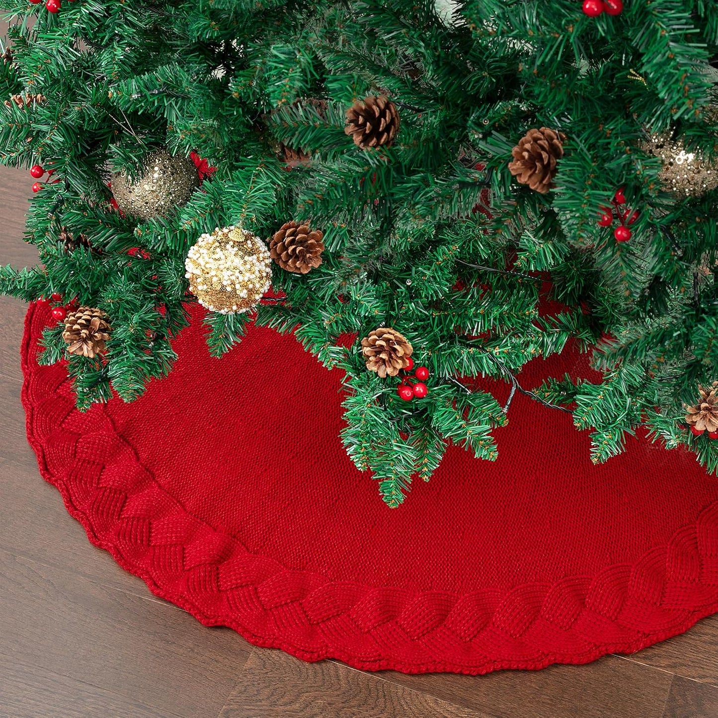 Mr. Pen- Christmas Tree Skirt, 36", Red Knitted Christmas Skirt Tree, Xmas Tree Skirt