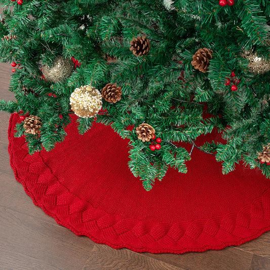 Mr. Pen- Small Christmas Tree Skirt, 24", Red Knitted Christmas Skirt Tree, Xmas Tree Skirt, Christmas Skirts for Xmas Trees