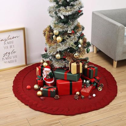 Mr. Pen- Christmas Tree Skirt, 36", Red Knitted Christmas Skirt Tree, Xmas Tree Skirt