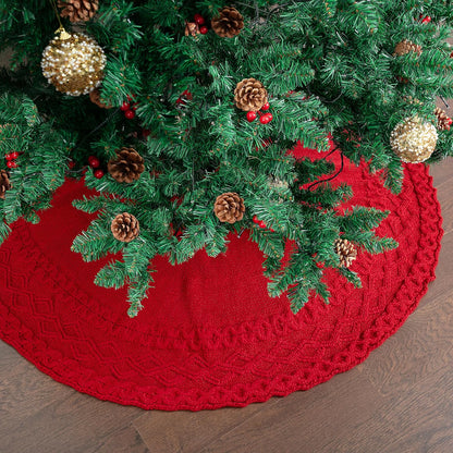 Mr. Pen- Small Christmas Tree Skirt, 24", Red Knitted Christmas Skirt Tree, Xmas Tree Skirt, Christmas Skirts for Xmas Trees