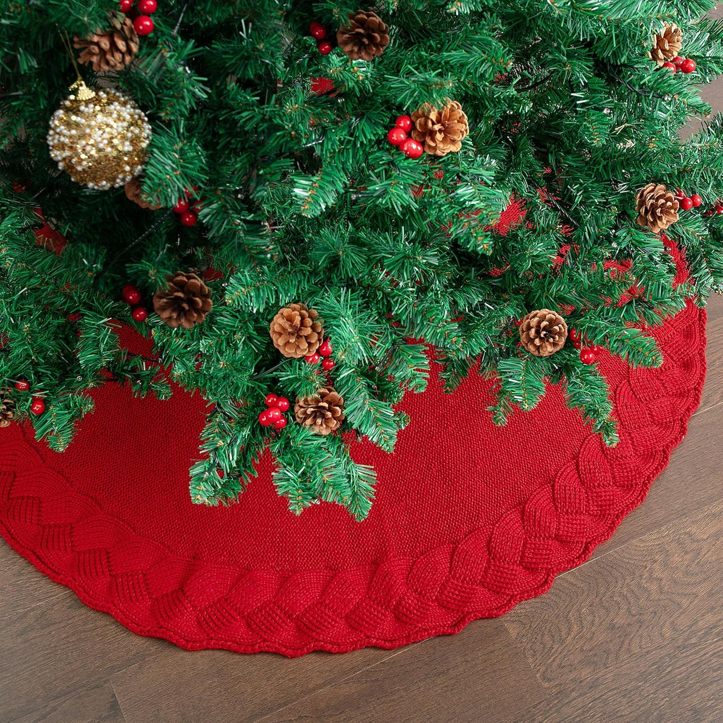 Mr. Pen- Christmas Tree Skirt, 36", Red Knitted Christmas Skirt Tree, Xmas Tree Skirt