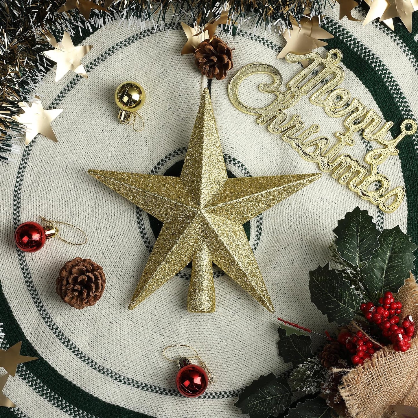 Mr. Pen- Glitter Star Tree Topper, 8-Inch, Gold Star Christmas Tree Topper Star