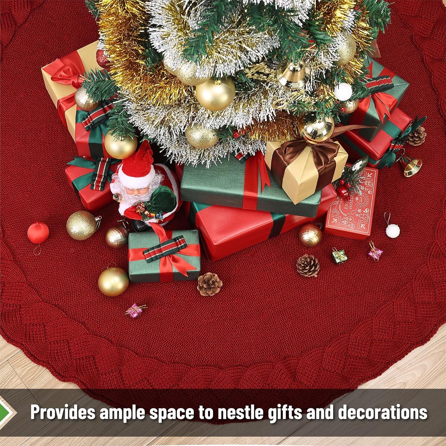 Mr. Pen- Christmas Tree Skirt, 36", Red Knitted Christmas Skirt Tree, Xmas Tree Skirt