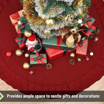 Mr. Pen- Christmas Tree Skirt, 36", Red Knitted Christmas Skirt Tree, Xmas Tree Skirt