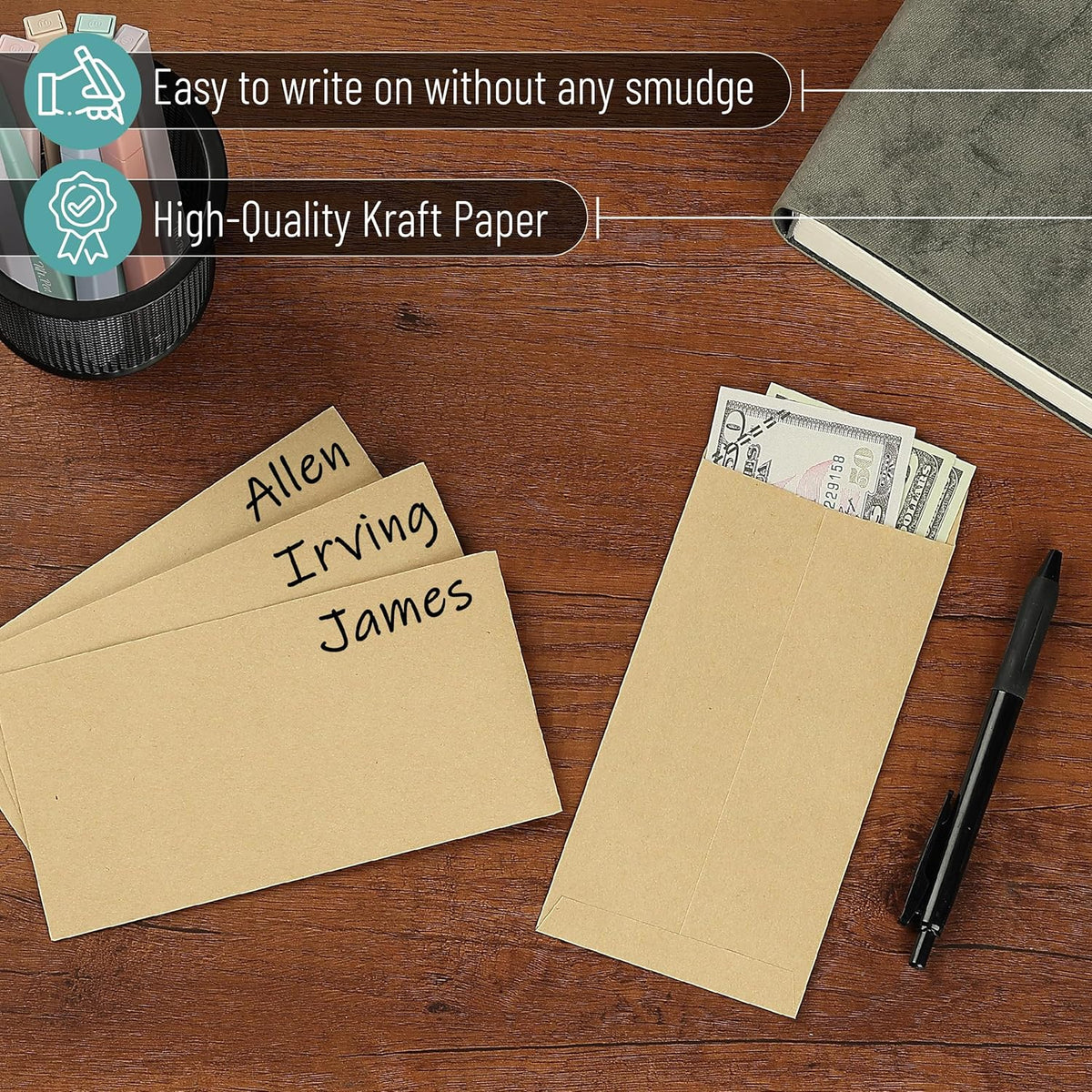Mr. Pen- Money Envelopes for Cash, 6.5" x 3.5", 500 Pack, Bulk Brown Kraft Paper