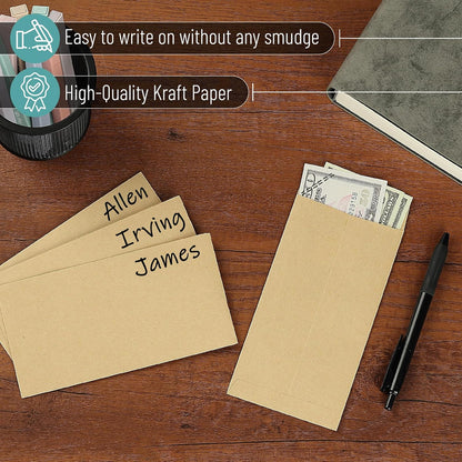 Mr. Pen- Money Envelopes for Cash, 6.5" x 3.5", 500 Pack, Bulk Brown Kraft Paper