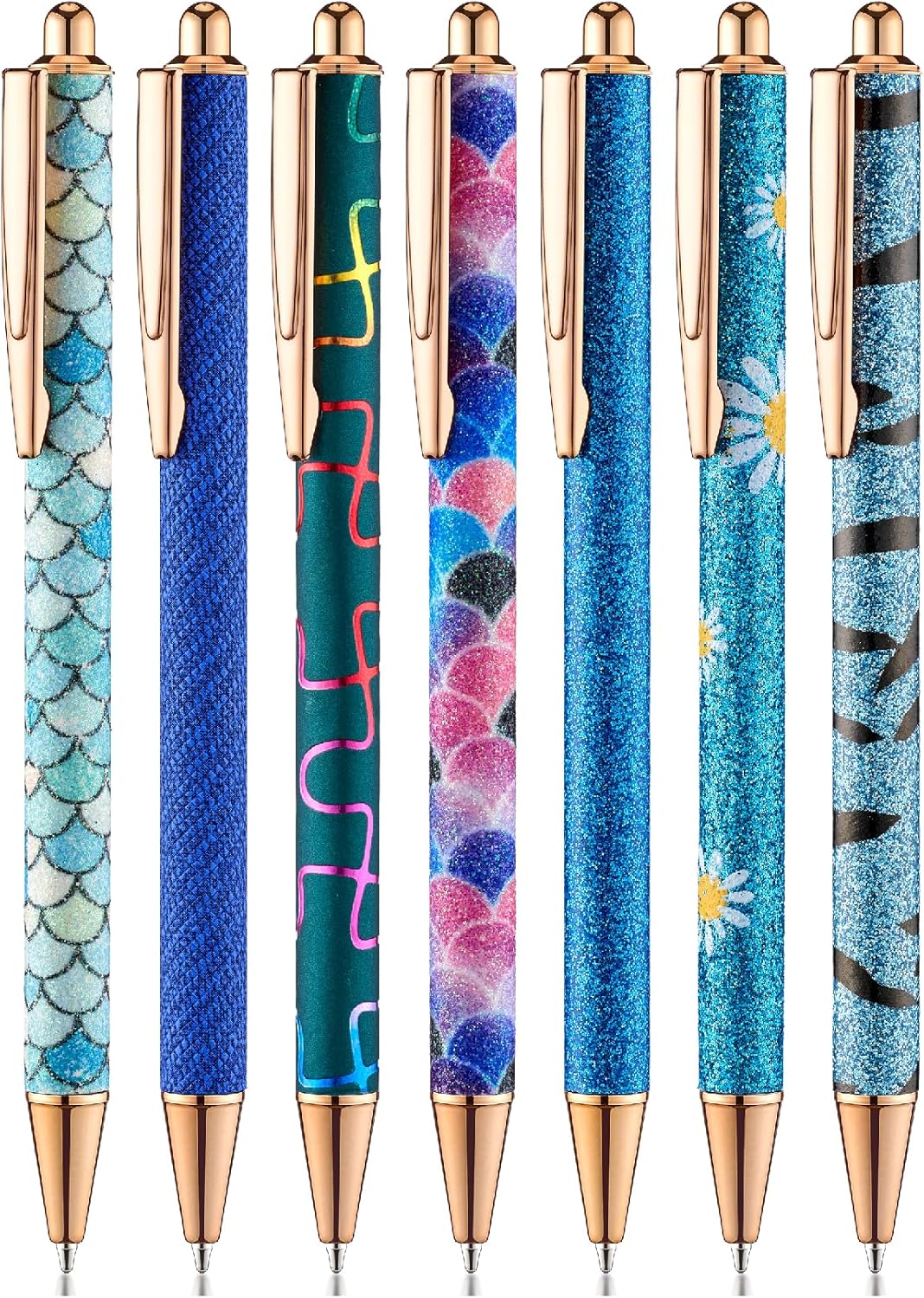 Mr. Pen- Fancy Pens for Women, 7 Black Ink Ballpoint Pens with 10 Refills, 1.0mm, Rose Gold Reverie, Glitter Cute Pens for Journaling