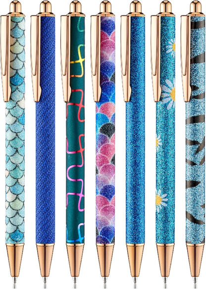 Mr. Pen- Fancy Pens for Women, 7 Black Ink Ballpoint Pens with 10 Refills, 1.0mm, Rose Gold Reverie, Glitter Cute Pens for Journaling