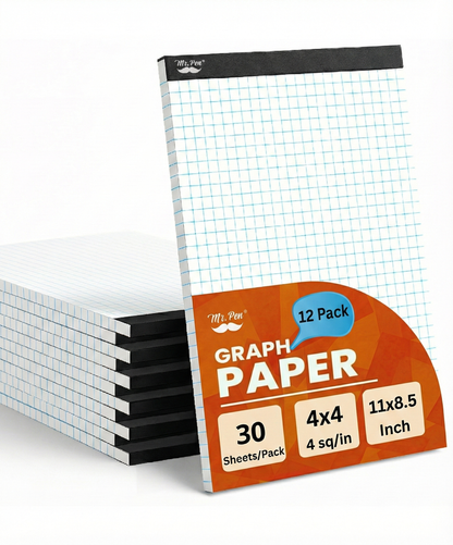 Bulk Graph Paper 8.5x11, 12 Pack, 30 Sheets Each, 4x4 Grid Paper (4/in)