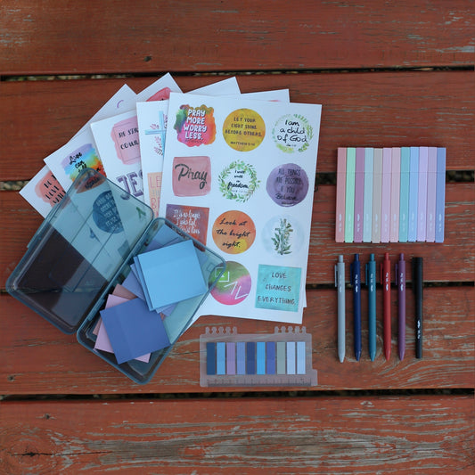 Mr. Pen Back to School Essentials, Gel Pens, Bible Chisel Tip Highlighters, Transparent Sticky Notes, Christian Stickers, Pencil Box, Bookmark