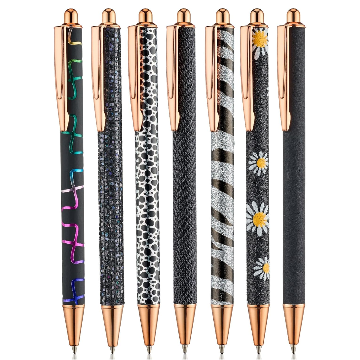 Mr. Pen- Fancy Pens for Women, 7 Black Ink Ballpoint Pens with 10 Refills, 1.0mm, Rose Gold Reverie, Glitter Cute Pens for Journaling
