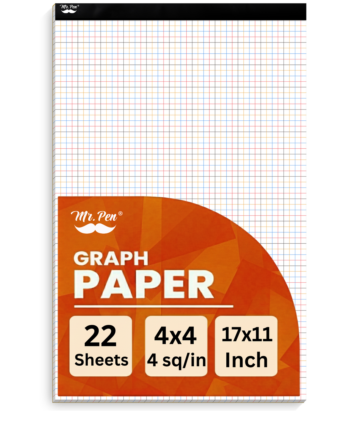 Graph Paper 17x11, 4x4 Grid Paper(1/4 in), Color Lined, 22 Sheets, Drafting