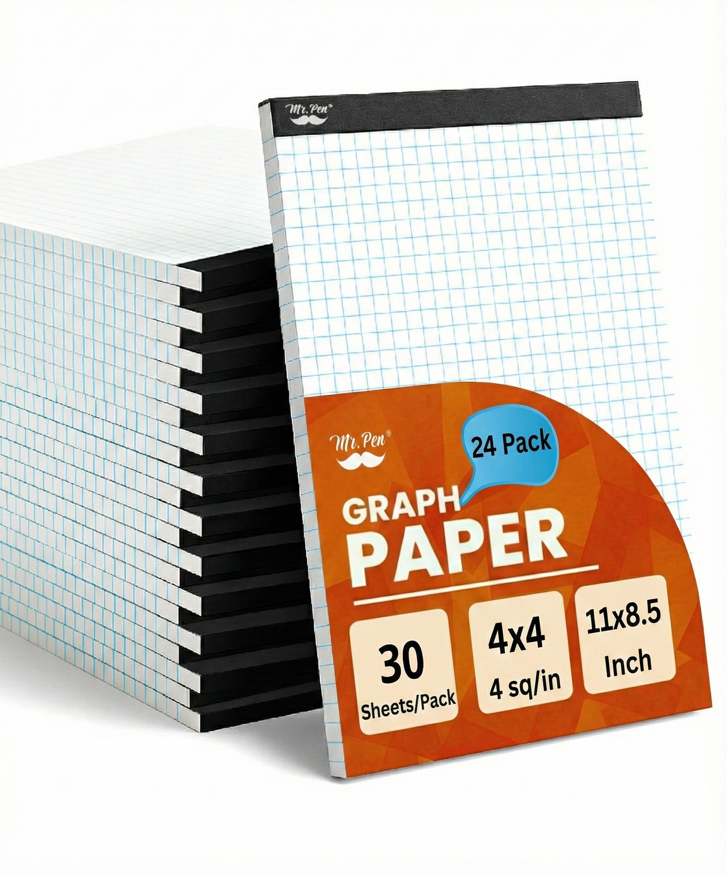 Bulk Graph Paper 8.5x11 Inch, 24 Pack, 30 Sheets Each, 4x4 Grid Paper