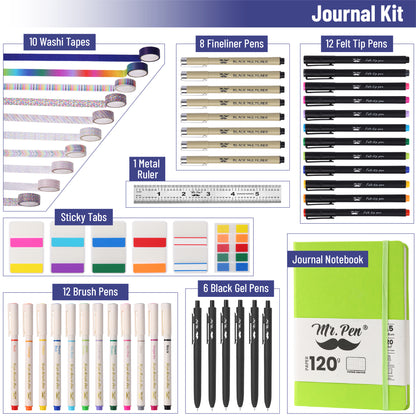 Mr. Pen - Creative Journaling Kit, 10-Piece Set for Bullet Point Journaling, Includes Notebook, Pens, Markers, Washi Tape & Tabs, Giftable Journaling Supplies for Beginners & Pros