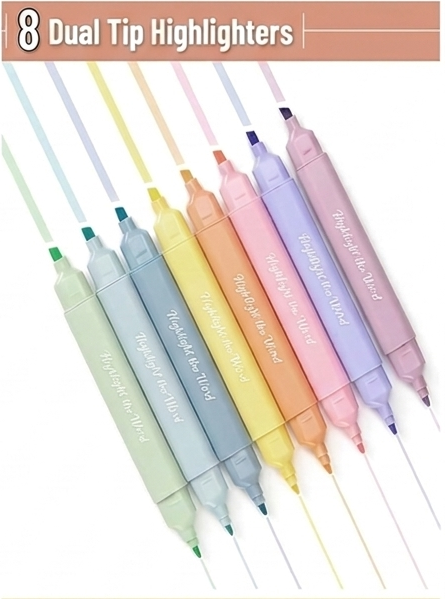 Highlight the Word - Aesthetic Dual Tip Bible Highlighters, No Bleed Through Assorted Color, 8pcs, Cute Highlighter Dual Tip for Journaling Supplies and School Accessories
