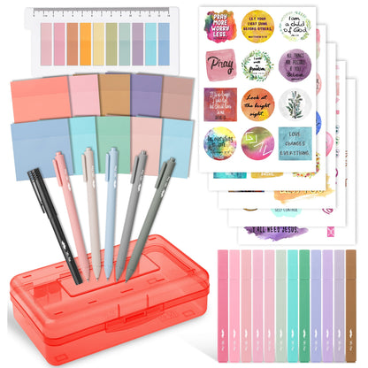 Mr. Pen Back to School Essentials, Gel Pens, Bible Chisel Tip Highlighters, Transparent Sticky Notes, Christian Stickers, Pencil Box, Bookmark