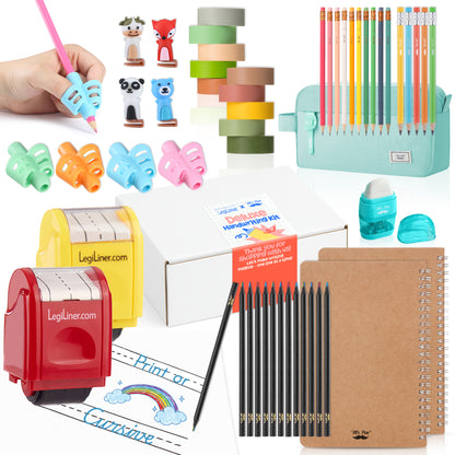 Mr. Pen x LegiLiner Handwriting Kit – Self-Inking Writing Stamp + Tools for Kids Learning to Write | Back to School Practice Set with Pencil Grips, Guide, Pouch & More