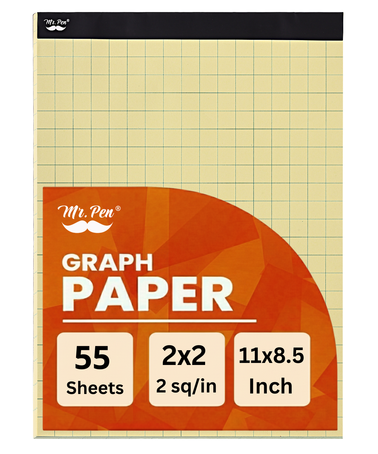 Yellow Graph Paper 11x8.5, 2x2 Grid Paper (1/2 in), 55 Sheets