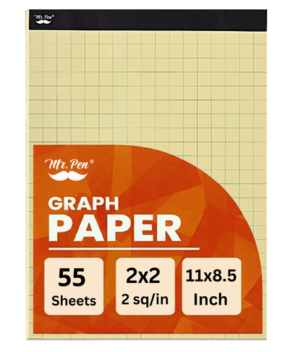 Yellow Graph Paper 11x8.5, 2x2 Grid Paper (1/2 in), 55 Sheets