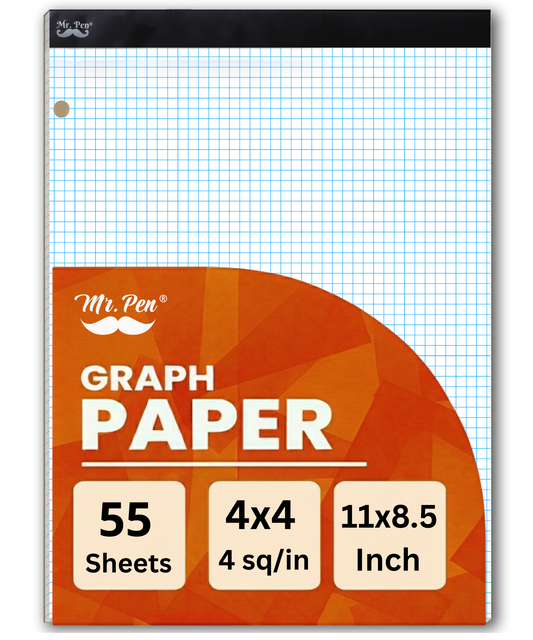 Graph Paper Pad 11x8.5, 4x4 Grid Paper, 3-Hole Punched, 55 Sheets