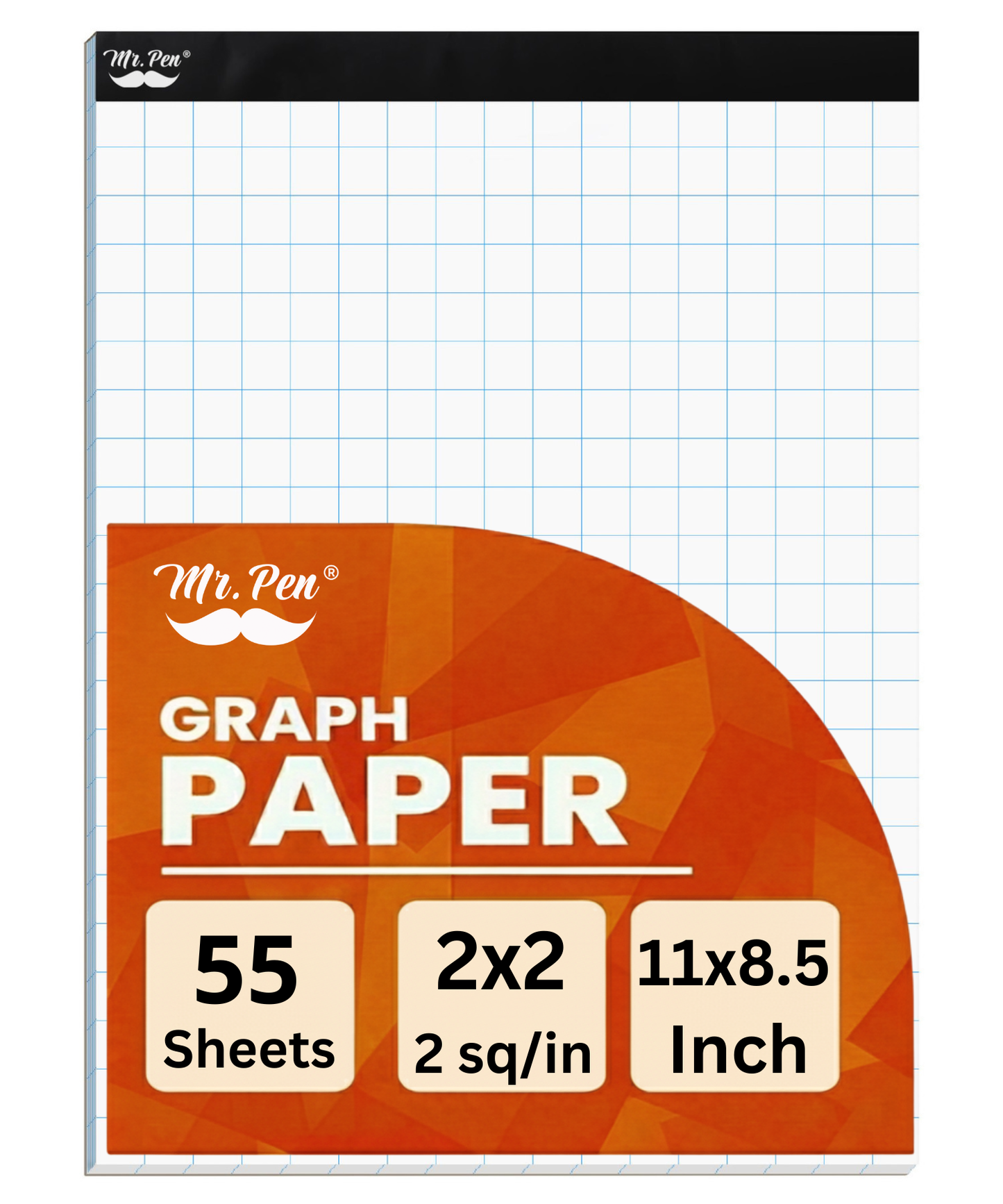 Graph Paper Pad 8.5 x 11, 2x2 Grid Paper, 55 Sheets, Quad Ruled