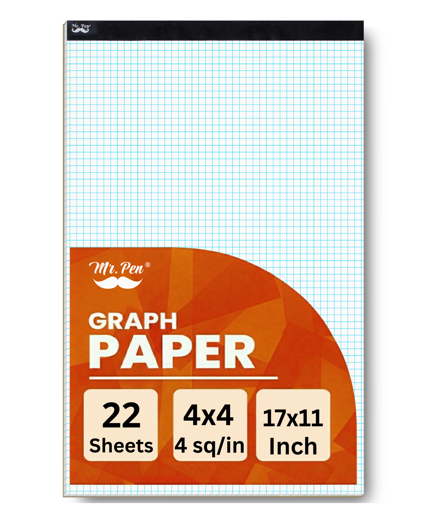Graph Paper Pad 17x11, 4x4 Grid Paper (4 Squares/Inch), 22 Sheets, White