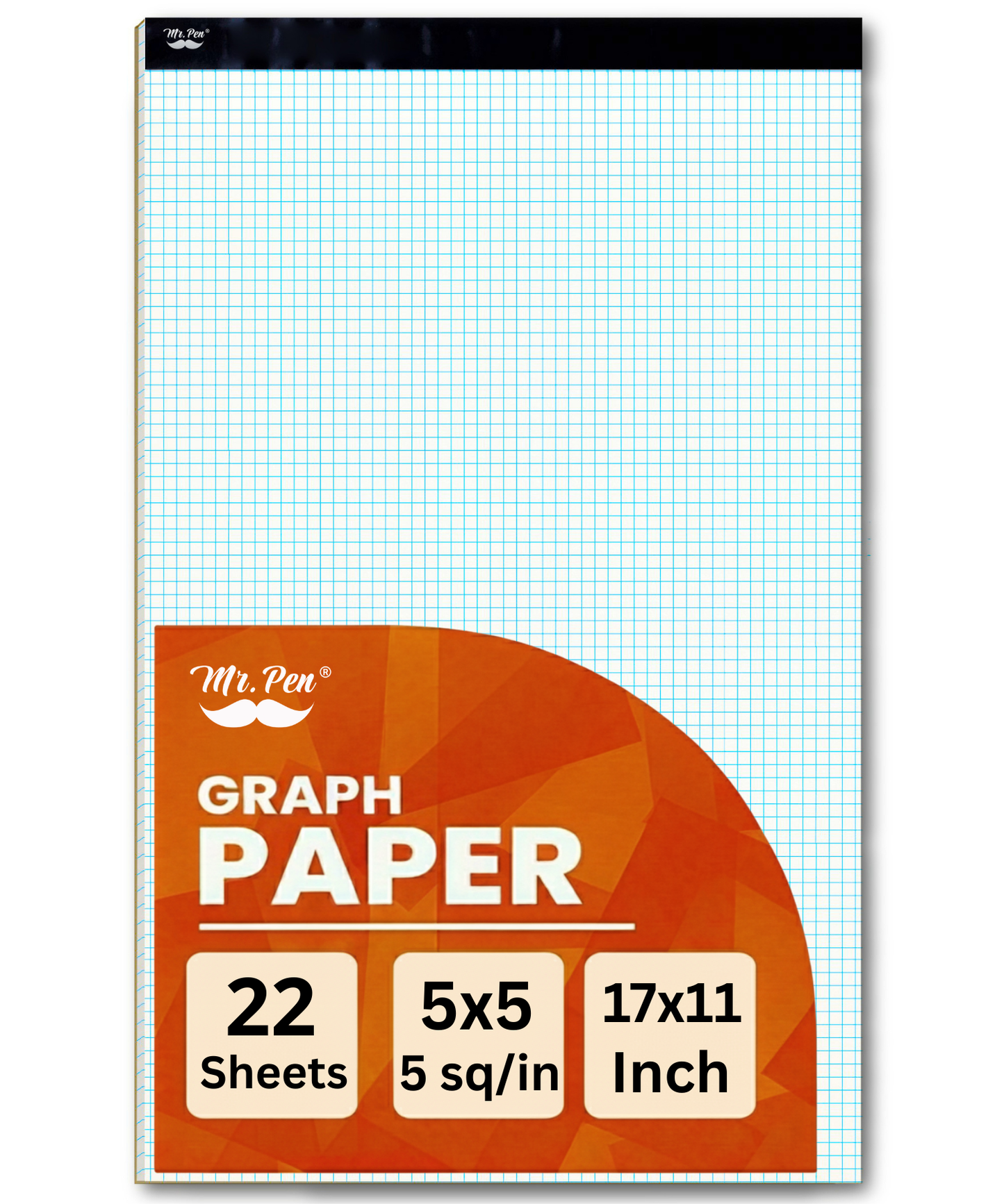 Graph Paper Notebook 17x11, 5x5 Grid Paper (5/in), 22 Sheets, White