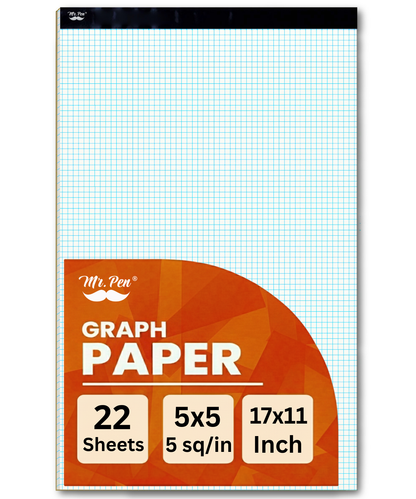 Graph Paper Notebook 17x11, 5x5 Grid Paper (5/in), 22 Sheets, White