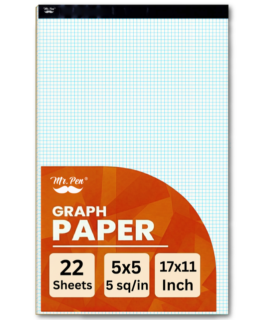 Graph Paper Notebook 17x11, 5x5 Grid Paper (5/in), 22 Sheets, White