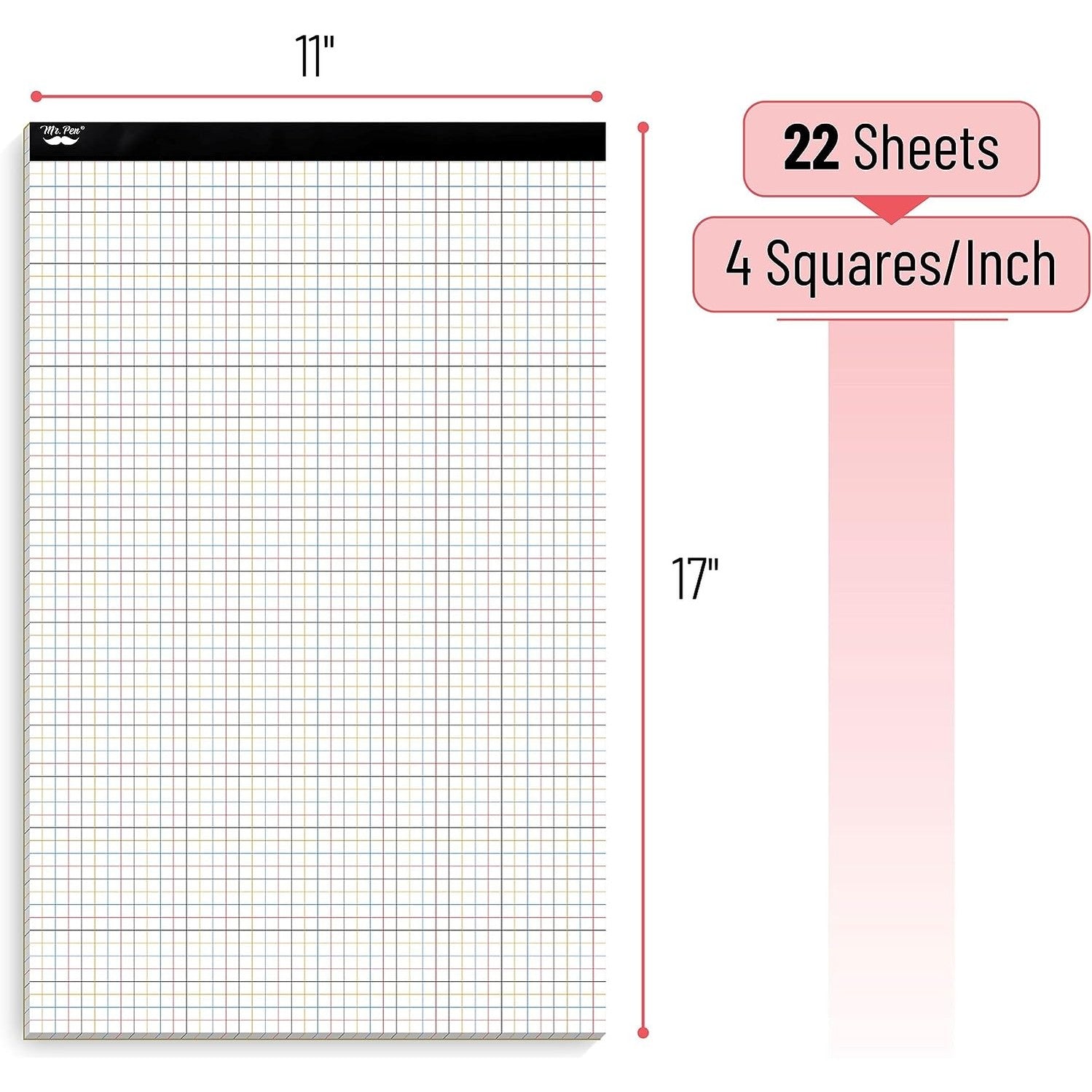Graph Paper 17x11, 4x4 (1/4 in), Color Lined, 22 Sheets – Mr. Pen