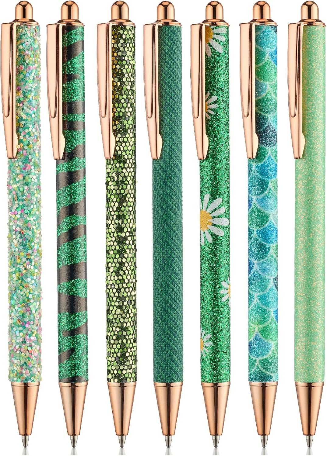Mr. Pen- Fancy Pens for Women, 7 Black Ink Ballpoint Pens with 10 Refills, 1.0mm, Rose Gold Reverie, Glitter Cute Pens for Journaling