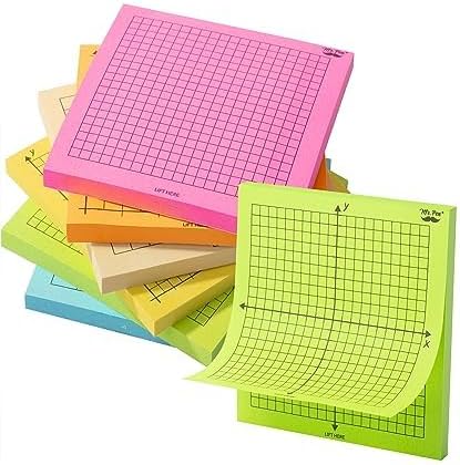 Graph Paper Sticky Notes 3x3, 6 Pads, Bright Colors, 50 Sheets Each ...