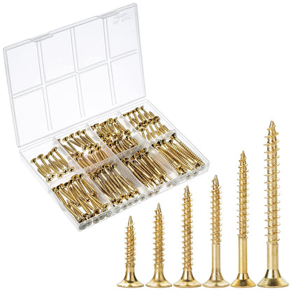 Wood Screws Assortment Kit, 152 pcs, Gold Wood Screws Phillips Tips, Screw Set