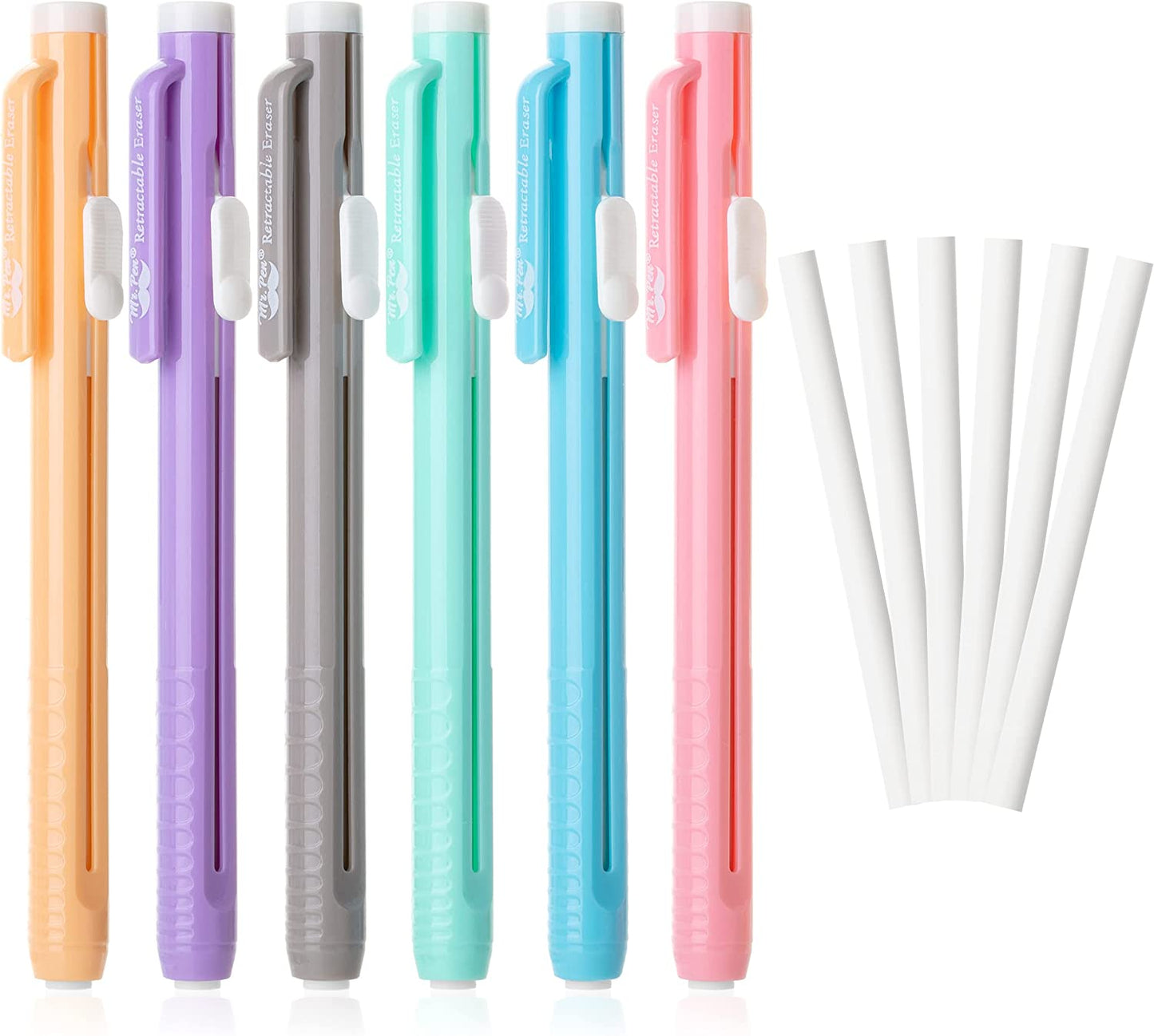 Retractable Mechanical Eraser Pen, Pack of 6, Pastel Colors, Pencil Eraser, Eraser for Pencils, Retractable Eraser, Eraser for Artists, Eraser for Pens, Retractable Eraser Pen
