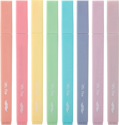 Aesthetic Highlighters, 8 pcs, Chisel Tip, Assorted Colors No Bleed