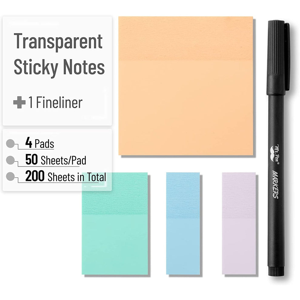 Mr. Pen Transparent Sticky Notes with Pen, 200 Sheets