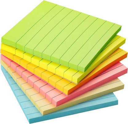 Lined Sticky Notes 3x3, 6 Pads, 45 Sheet/Pads, Pastel Colors, Sticky Notes with Lines, Sticky Note Pads, Sticky Pads, Sticky Notes Lined, Colorful Sticky Notes, Mr Pen Sticky Notes