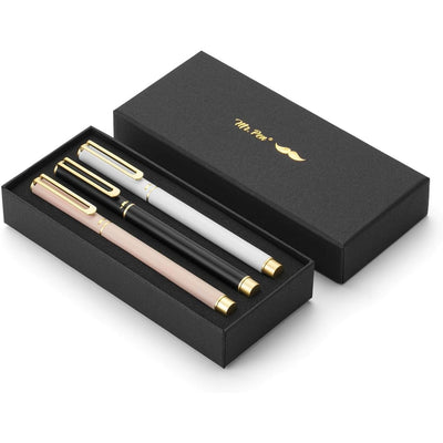 Luxury Pen Set, 3 Metal Pens, 1mm Point, Black Ink, Easy Clip, Gift Pens for Men & Women