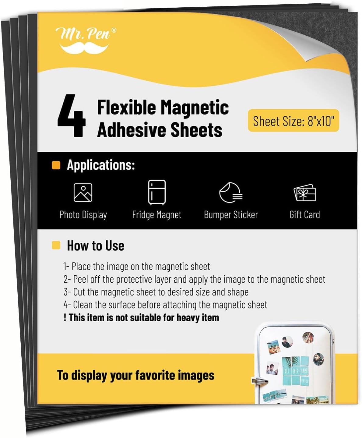 Adhesive Magnetic Sheets, 8 x 10, 4 Pack, Magnetic Sheet