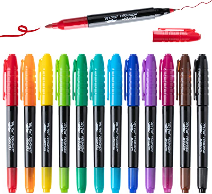 Mr. Pen- Dual Tip Permanent Markers, 12 Pack, Fine & Ultra Fine Tip, Fine  Tip Permanent Markers, Fine Tip Marker - Mr. Pen Store