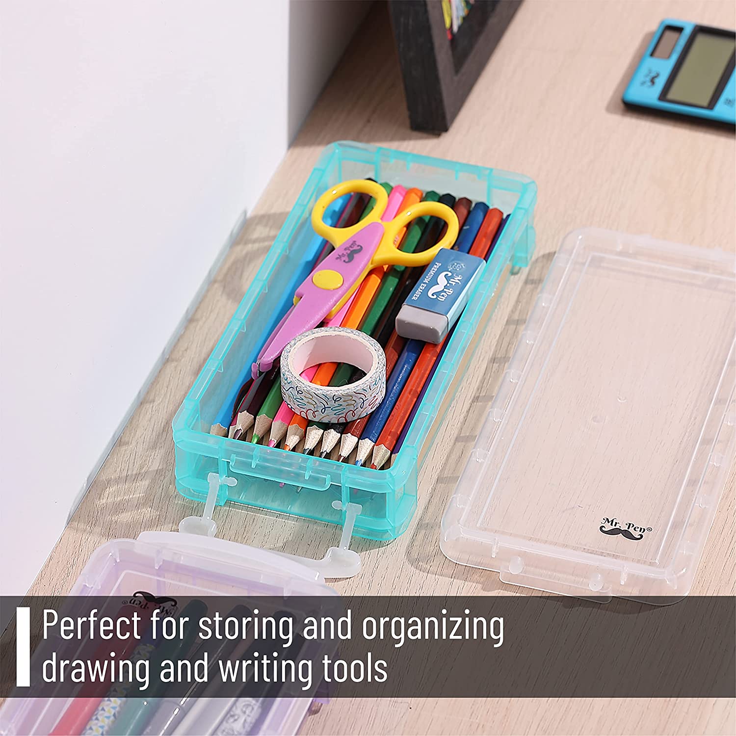 Pencil Box, Assorted Color, 2 Pack, Plastic Pencil Box Case