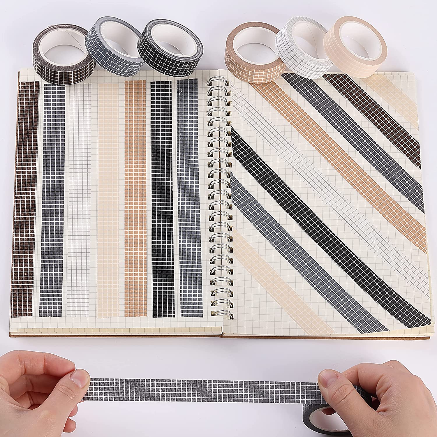 Mr. Pen- Grid Washi Tape Set, 7 Rolls, 0.6, Washi Tape for